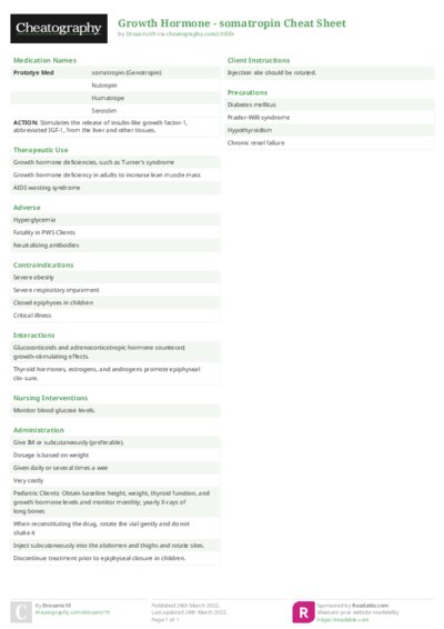 Growth Hormone - somatropin Cheat Sheet