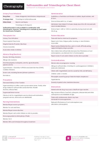 Sulfonamides and Trimethoprim Cheat Sheet