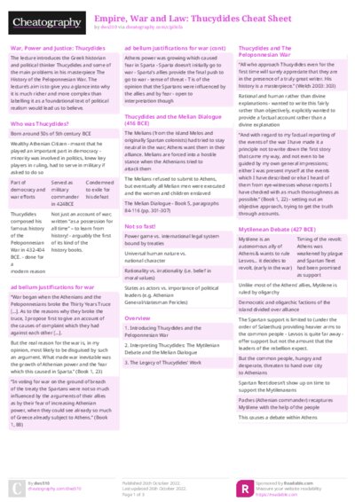Empire, War and Law: Thucydides Cheat Sheet