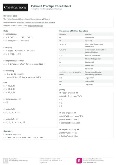 Python3 Pro Tips Cheat Sheet