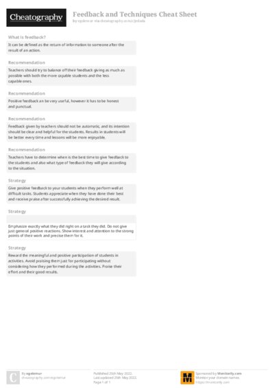 Feedback and Techniques Cheat Sheet