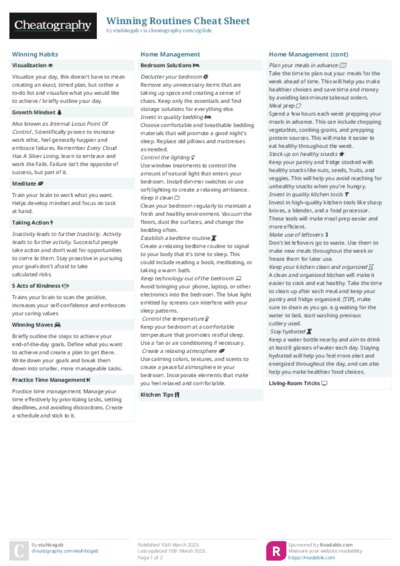 Winning Routines Cheat Sheet