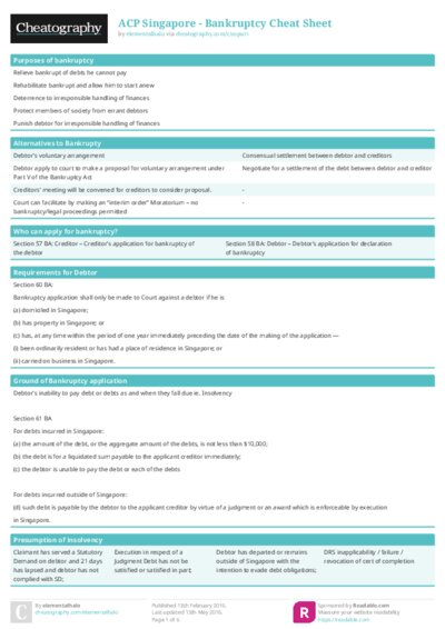 ACP Singapore - Bankruptcy Cheat Sheet