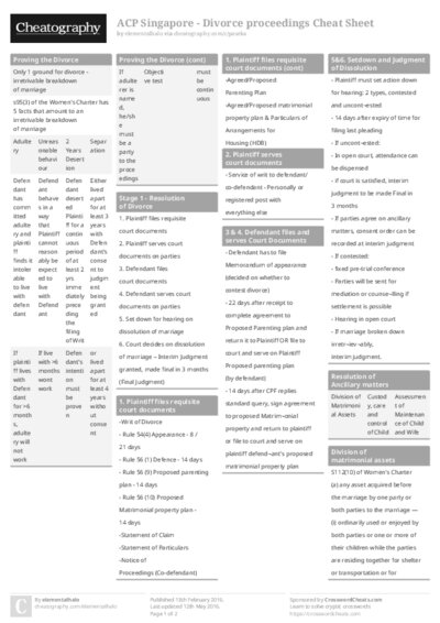 ACP Singapore - Divorce proceedings Cheat Sheet