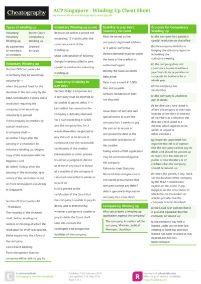 ACP Singapore - Winding Up Cheat Sheet