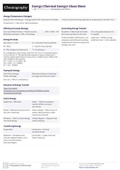 Energy (Thermal Energy) Cheat Sheet