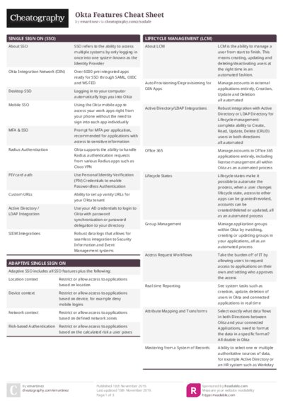 Okta Features Cheat Sheet