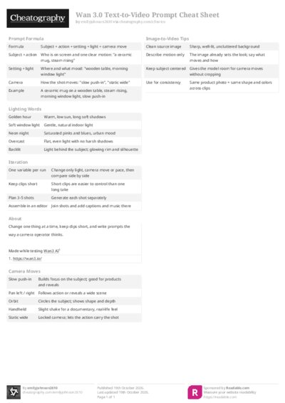 Wan 3.0 Text-to-Video Prompt Cheat Sheet