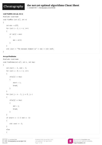 the not-yet optimal algorithms Cheat Sheet