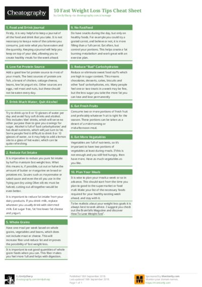 10 Fast Weight Loss Tips Cheat Sheet