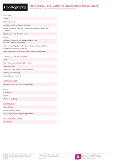 21st CLPW - The Valley of Amazement Cheat Sheet