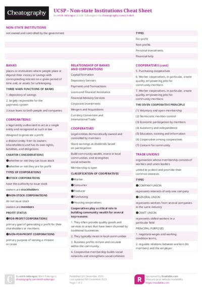 UCSP - Non-state Institutions Cheat Sheet