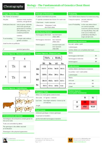 Biology - The Fundamentals of Genetics Cheat Sheet