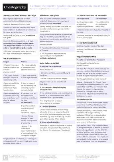 Lecture Outline 05: Spoliation and Possession Cheat Sheet