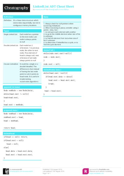 LinkedList ADT Cheat Sheet
