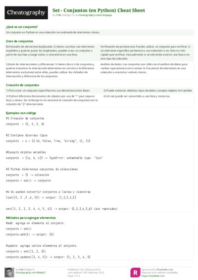 Set - Conjuntos (en Python) Cheat Sheet
