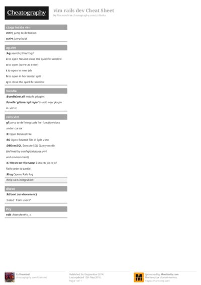 vim rails dev Cheat Sheet