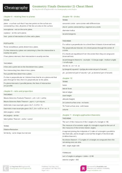 Geometry Finals (Semester 2) Cheat Sheet