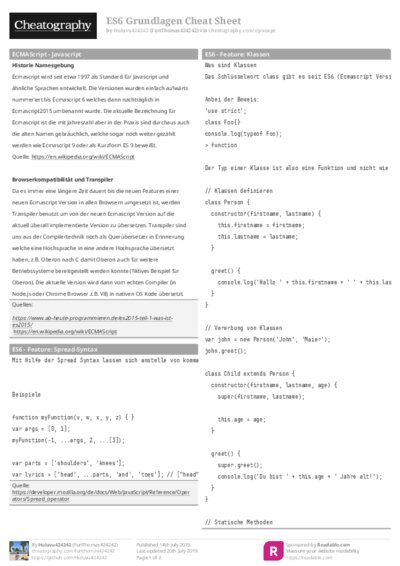 ES6 Grundlagen Cheat Sheet