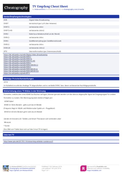 TV Empfang Cheat Sheet
