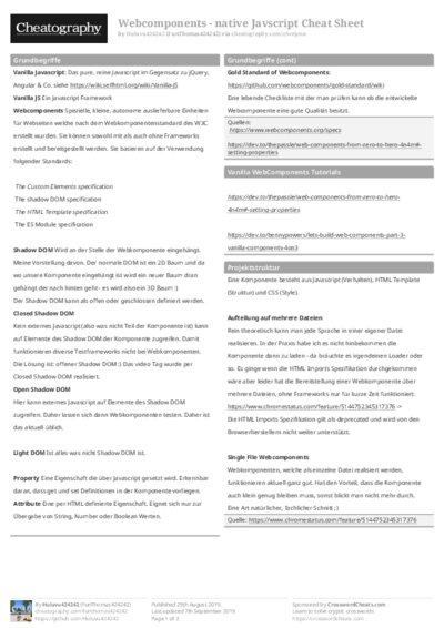 Webcomponents - native Javscript Cheat Sheet