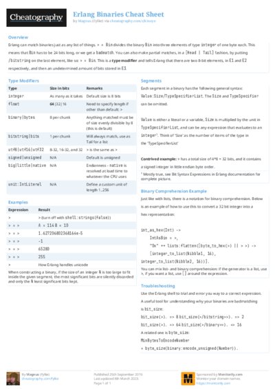 Erlang Binaries Cheat Sheet