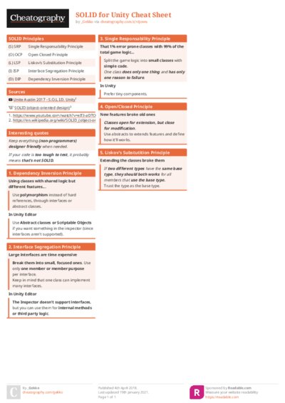 SOLID for Unity Cheat Sheet