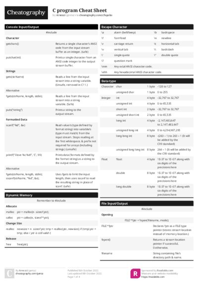 C program Cheat Sheet