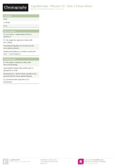 Equilibrium - Physics 12 - Unit 3 Cheat Sheet