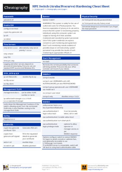HPE Switch (Aruba/Procurve) Hardening Cheat Sheet