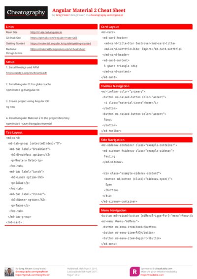 Angular Material 2 Cheat Sheet