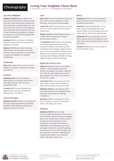 Loving Your Neighbor Cheat Sheet
