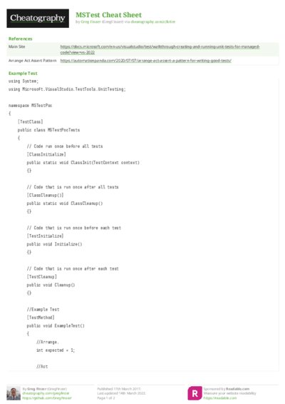MSTest Cheat Sheet