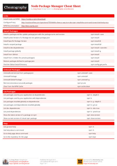 Node Package Manager Cheat Sheet