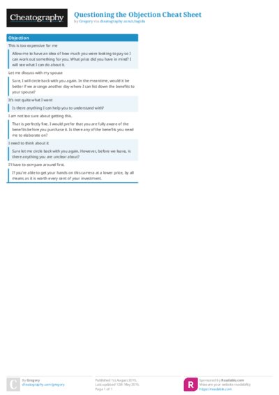 Questioning the Objection Cheat Sheet