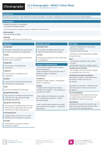 12.2 Demography - SBI4U1 Cheat Sheet