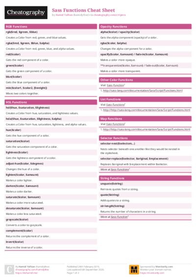 Sass Functions Cheat Sheet