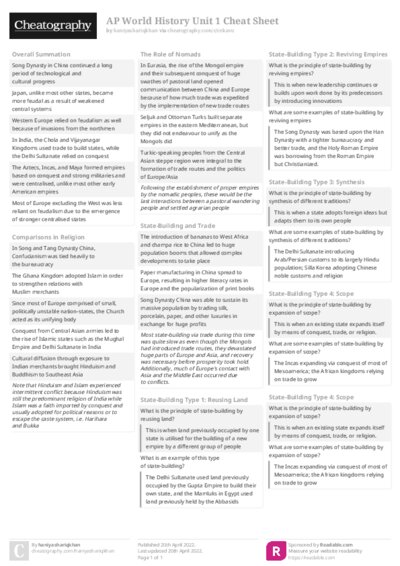 AP World History Unit 1 Cheat Sheet