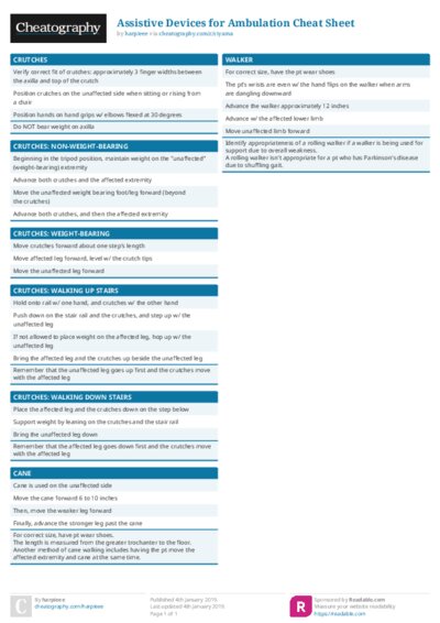 Assistive Devices for Ambulation Cheat Sheet