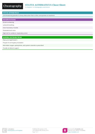 STATUS ASTHMATICUS Cheat Sheet
