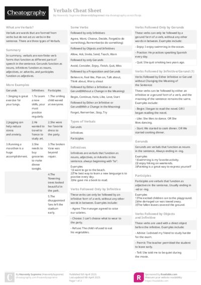 Verbals Cheat Sheet
