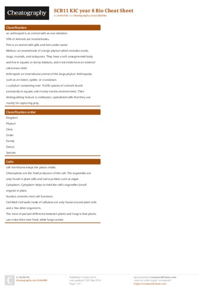 SCB11 KIC year 8 Bio Cheat Sheet