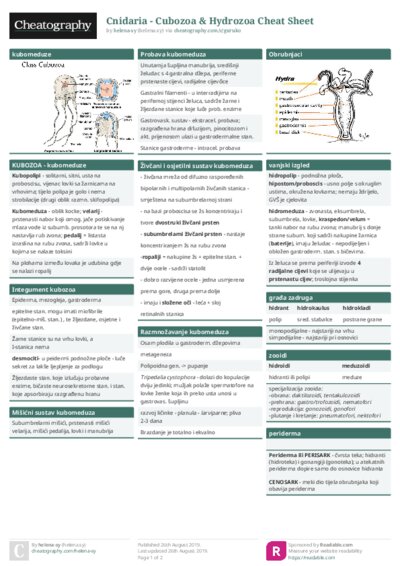 Cnidaria - Cubozoa & Hydrozoa Cheat Sheet