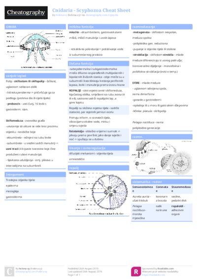 Cnidaria - Scyphozoa Cheat Sheet