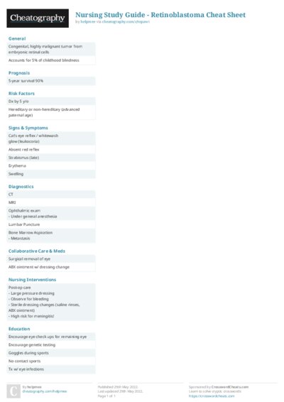 Nursing Study Guide - Retinoblastoma Cheat Sheet