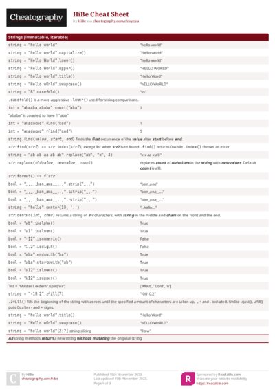 HiBe Cheat Sheet