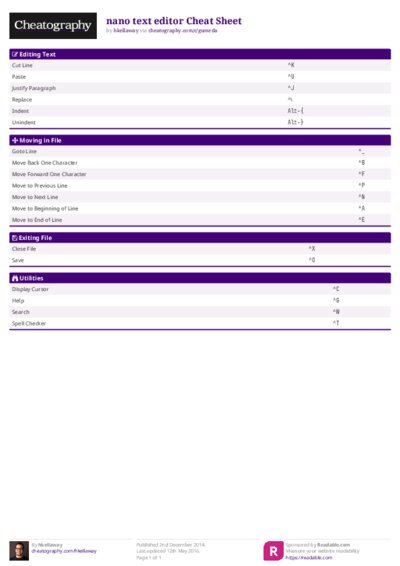 nano text editor Cheat Sheet