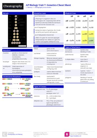 AP Biology Unit 7: Genetics Cheat Sheet