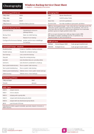 Windows Backup Service Cheat Sheet