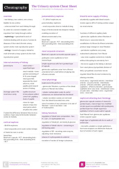 The Urinary system Cheat Sheet